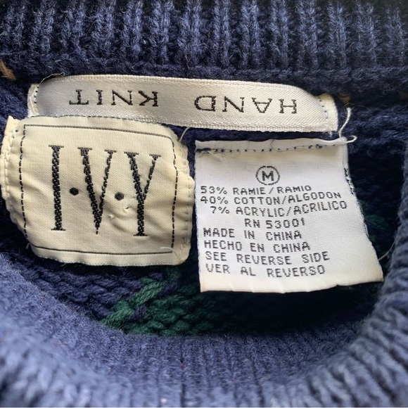 Vintage Colorful Patchwork Sweater Ivy Hand Knit Women’s Size Medium - Picture 5 of 7